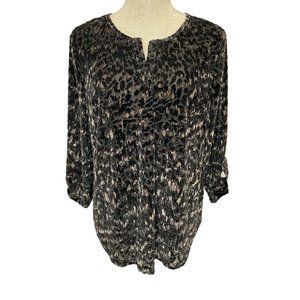 Roz & Ali Animal Print V-Neck Pop Over Blouse Velvet Feel 3/4 Sleeve Size Large